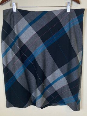 Cato Plaid A-Line Skirt Size 16 Blue Gray Pink Lined Knee Length Classic